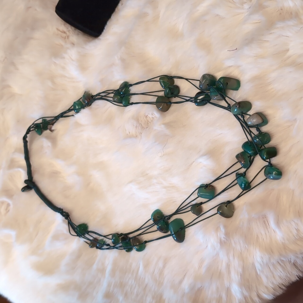 Multi Tonal Natural Green Stoned Multi Strand Necklace